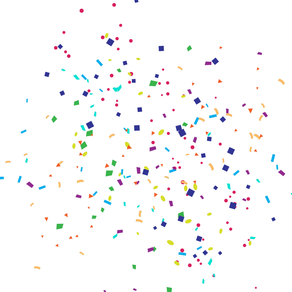 Paper Confetti Party, Cartoon Happy Birthday confetti, white background with purple, green, and yellow confetti, cartoon Character, atmosphere, rectangle png