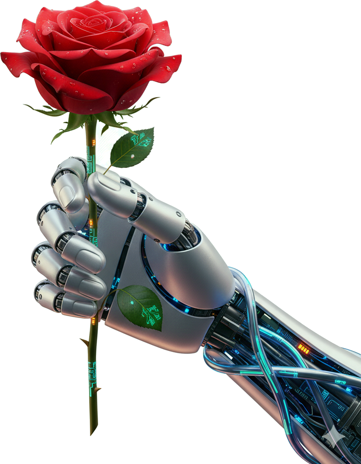 Robot Hand with Red Rose PNG