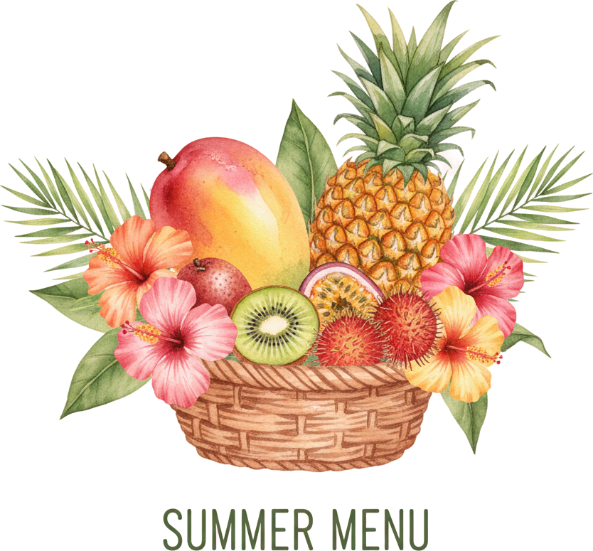 Watercolor Tropical Fruits Basket PNG
