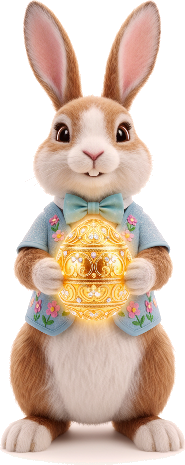 Easter Bunny Holding Golden Egg PNG Free Download